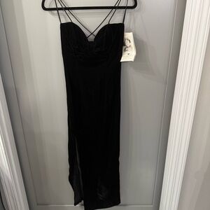 NWT Gunne Sax Jessica McClintock Black Velvet Dress Strappy Long Dress Size 5/6